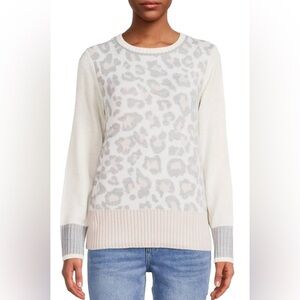 beachlunchlounge Cream and Gray Crew Neck Sweater with Animal Print